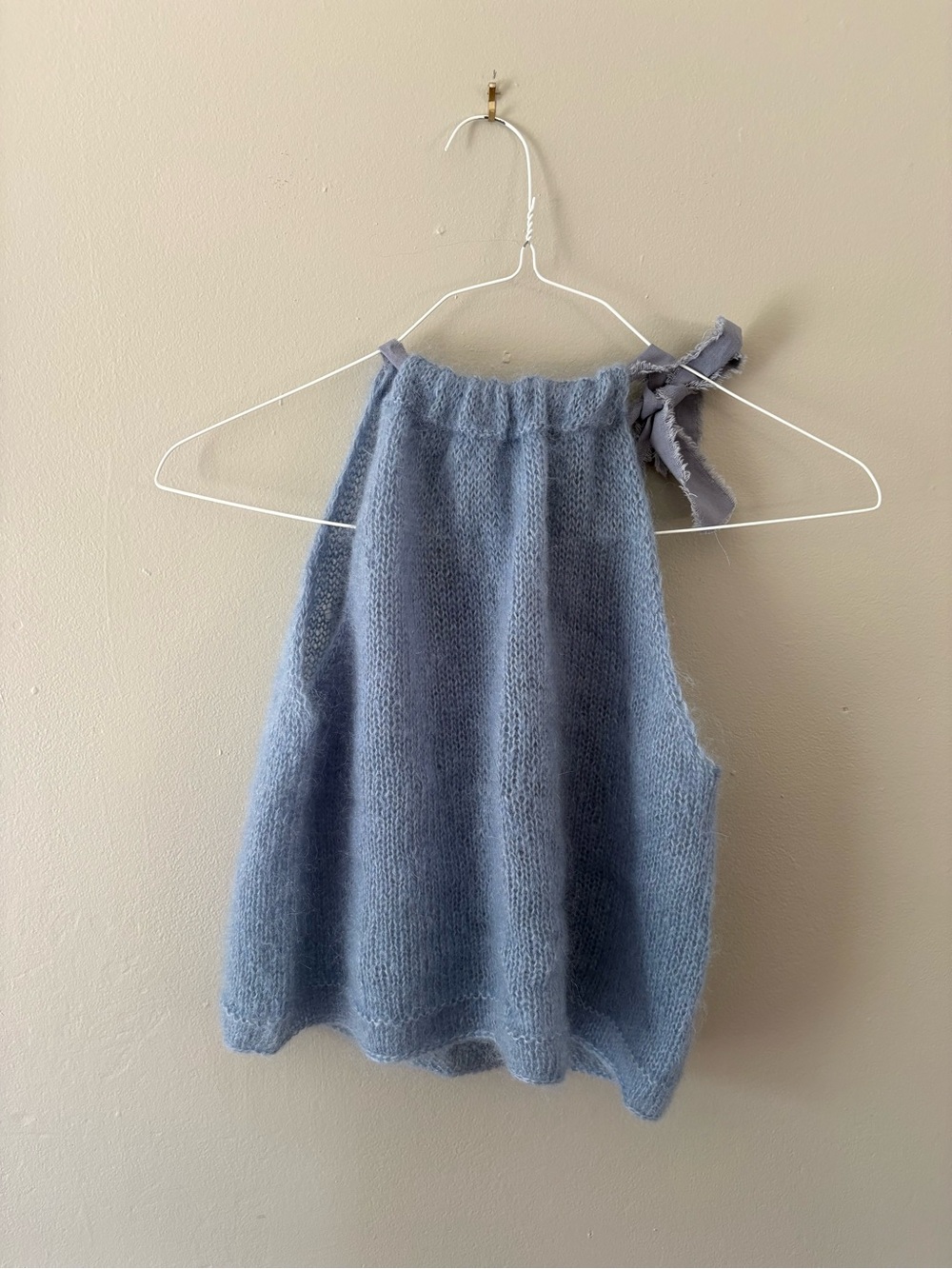 Handknit Light Blue Mohair Halter Top